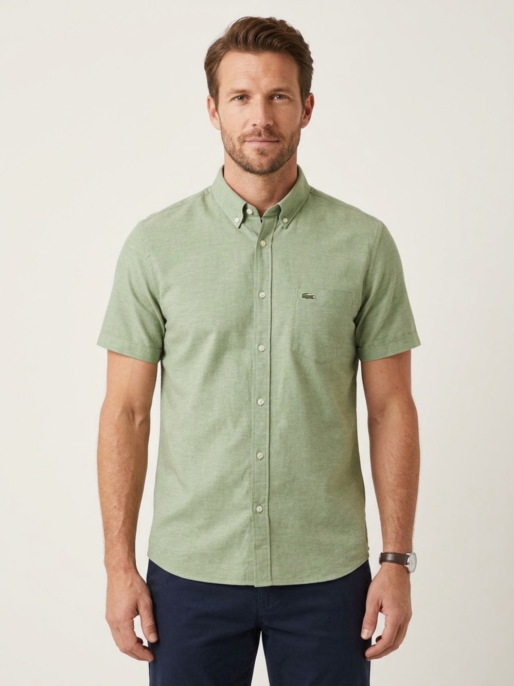 Lacoste Men’s Short Sleeve Button Down Shirt Regular Fit Cotton Woven Oxford